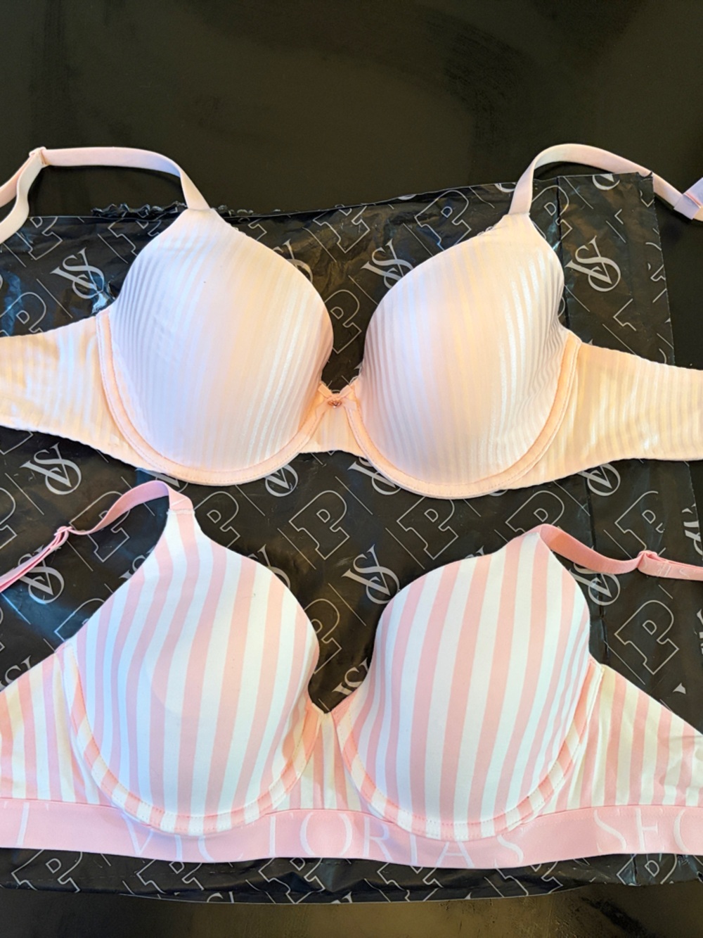 Victoria's Secret Light Pink Striped & Solid T-Shirt Bra set